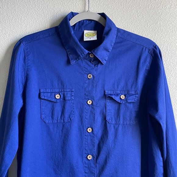4/$25 Drawstrings of Malibu Long Sleeve Blue Cotton Shirt Travel‎ Wear Women S - Picture 3 of 13